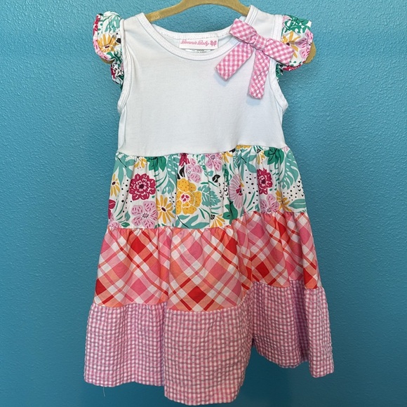 Bonnie Baby formal toddlers dress with bow and variety print - Picture 1 of 8